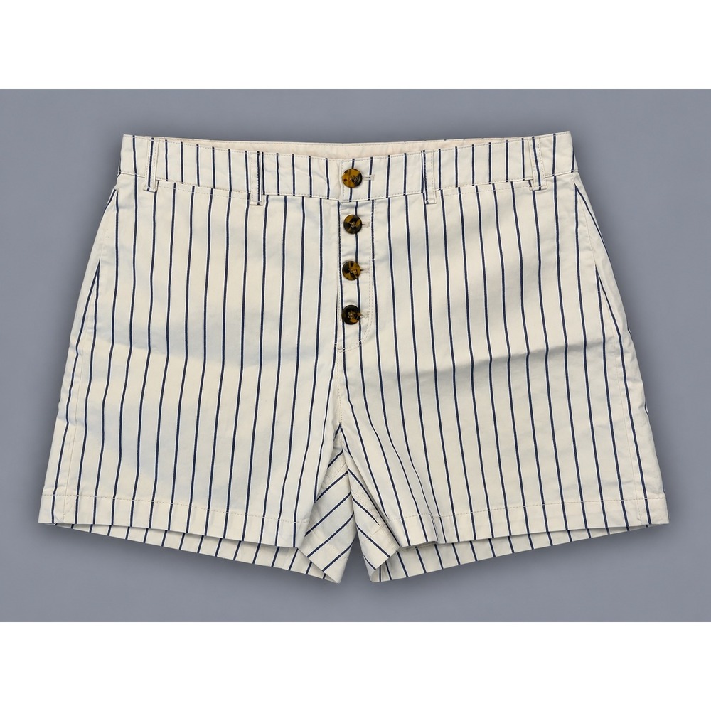 Old Navy Striped Shorts Women 16 Cream Navy Excellent Button Fly High Rise
